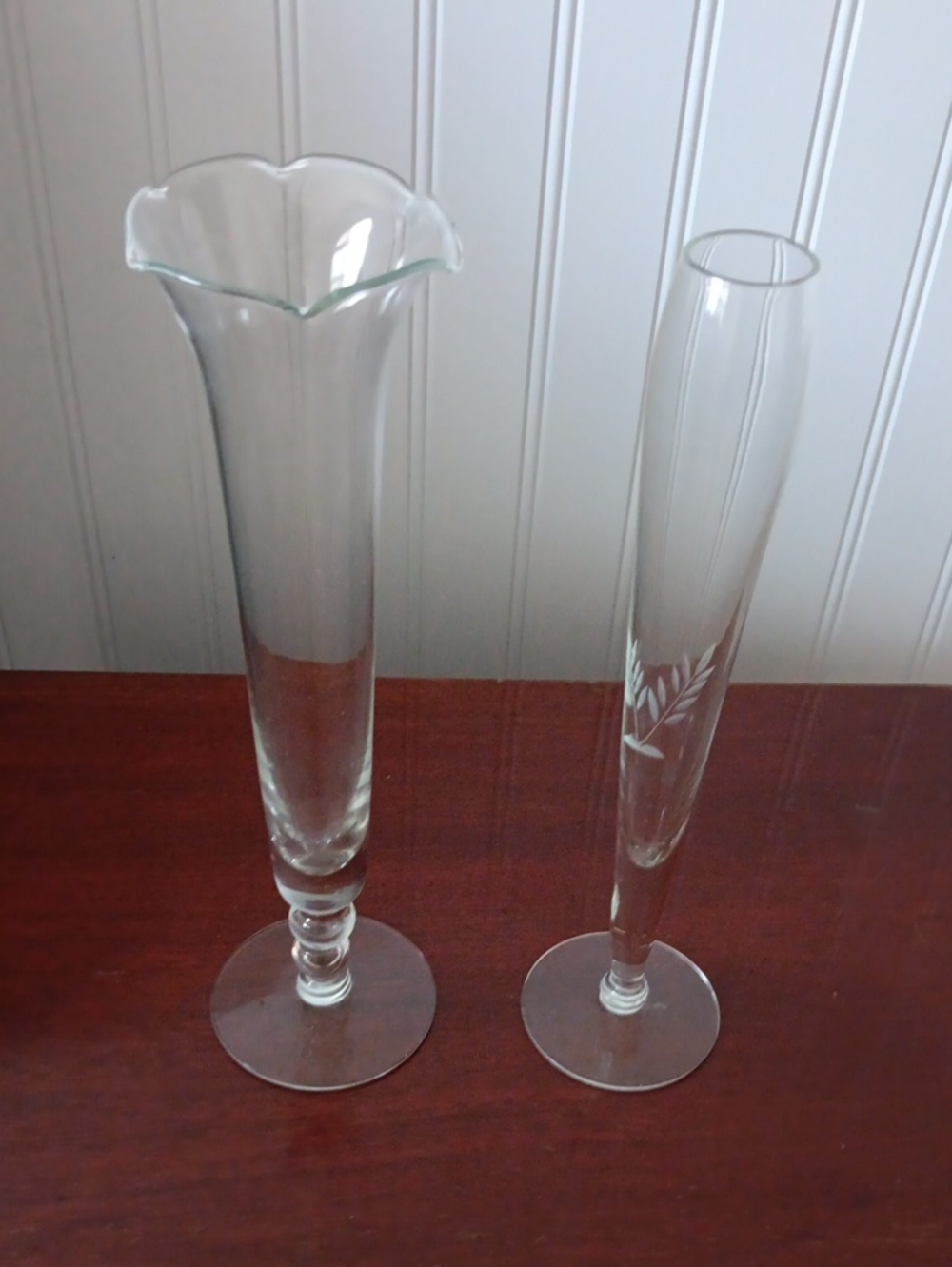 Set of Two Vintage Clear Glass Bud Vases